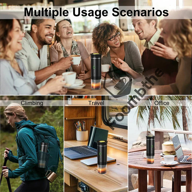 Wireless Electric Portable Espresso Coffee Machine – 3-in-1 for Car, Home & Camping