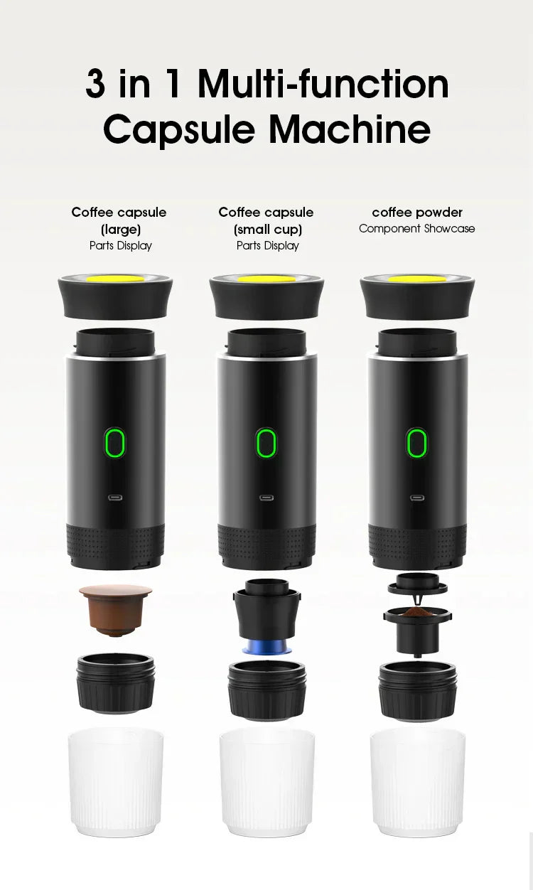 Wireless Electric Portable Espresso Coffee Machine – 3-in-1 for Car, Home & Camping